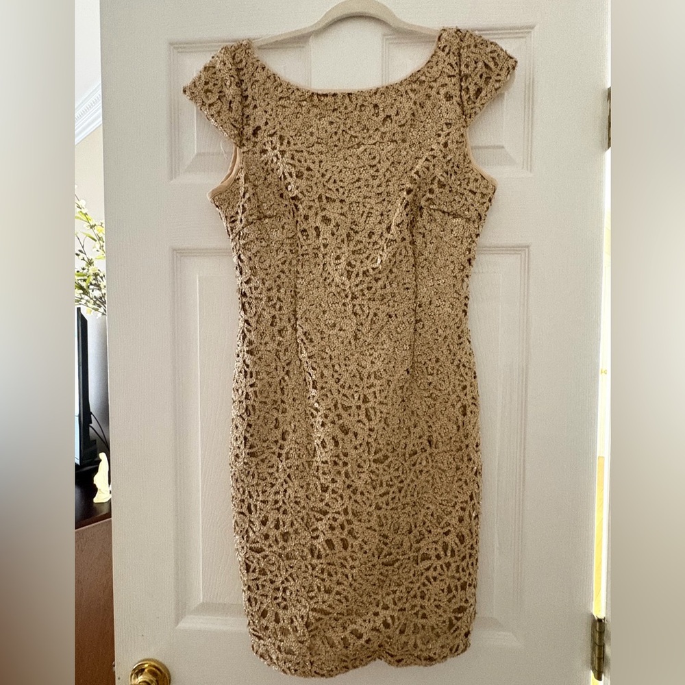 Adrianna Papell Gold Lace Mini Dress